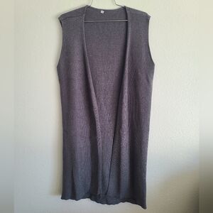 Grey Sleevless Cardigan Vest Ribbed